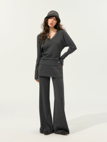 Lace Spliced Fake Two-Piece Knit Sweater