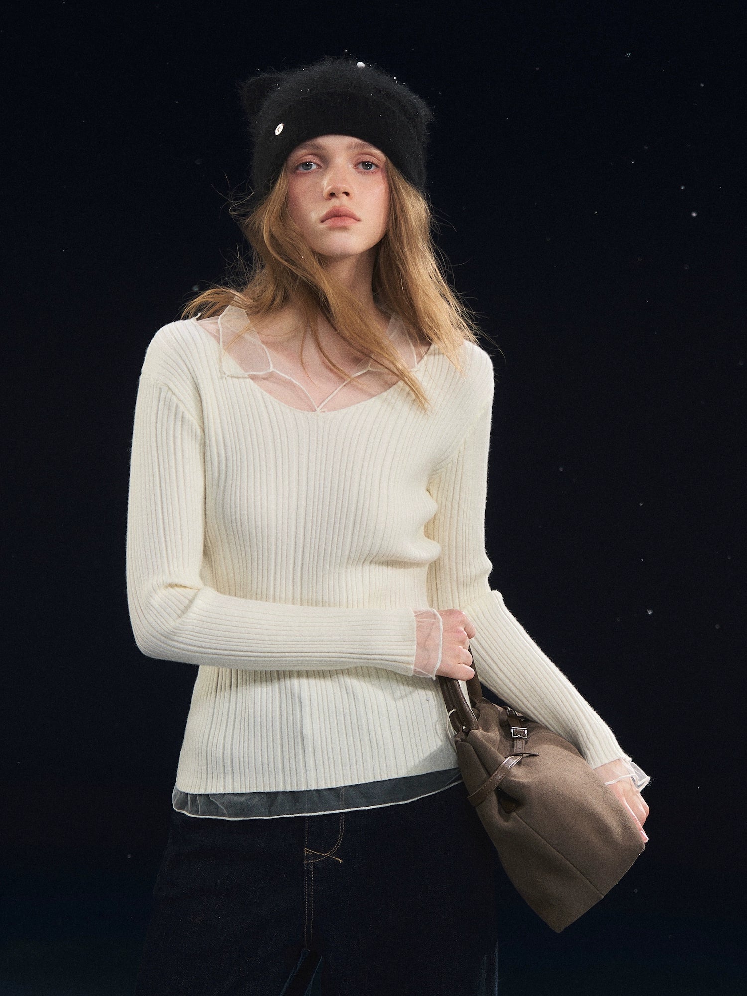 Mesh-Panel High-Stretch Base Crewneck