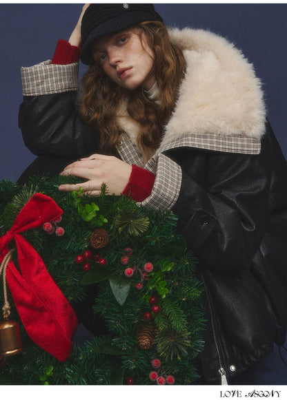 Faux-Fur Collar Down Leather Jacket