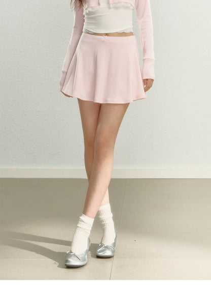 Pink Square Neck Short Sleeve T-shirt &amp; Skirt Set