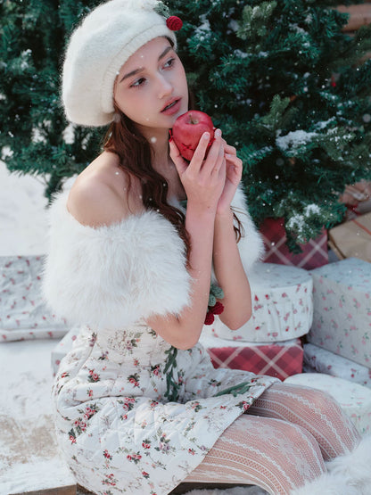 French Playful Quilted Down Dress &amp; Jacket Set