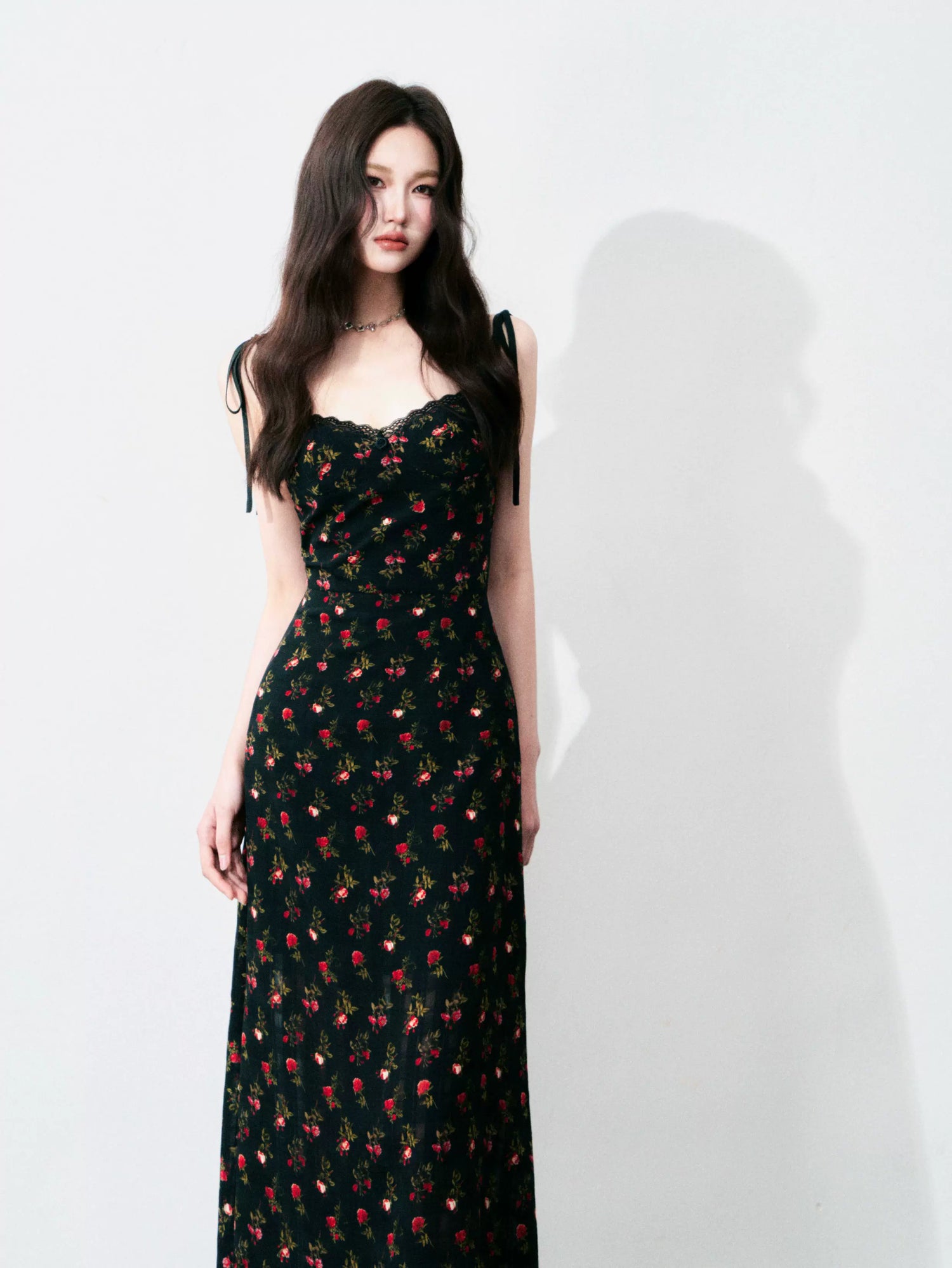 Vintage Floral Tie-Waist A-Line Maxi Dress