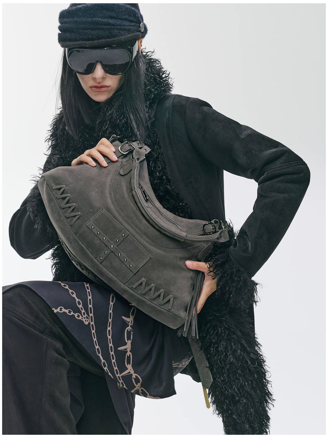 Vintage Studded Fringe Punk Shoulder Bag