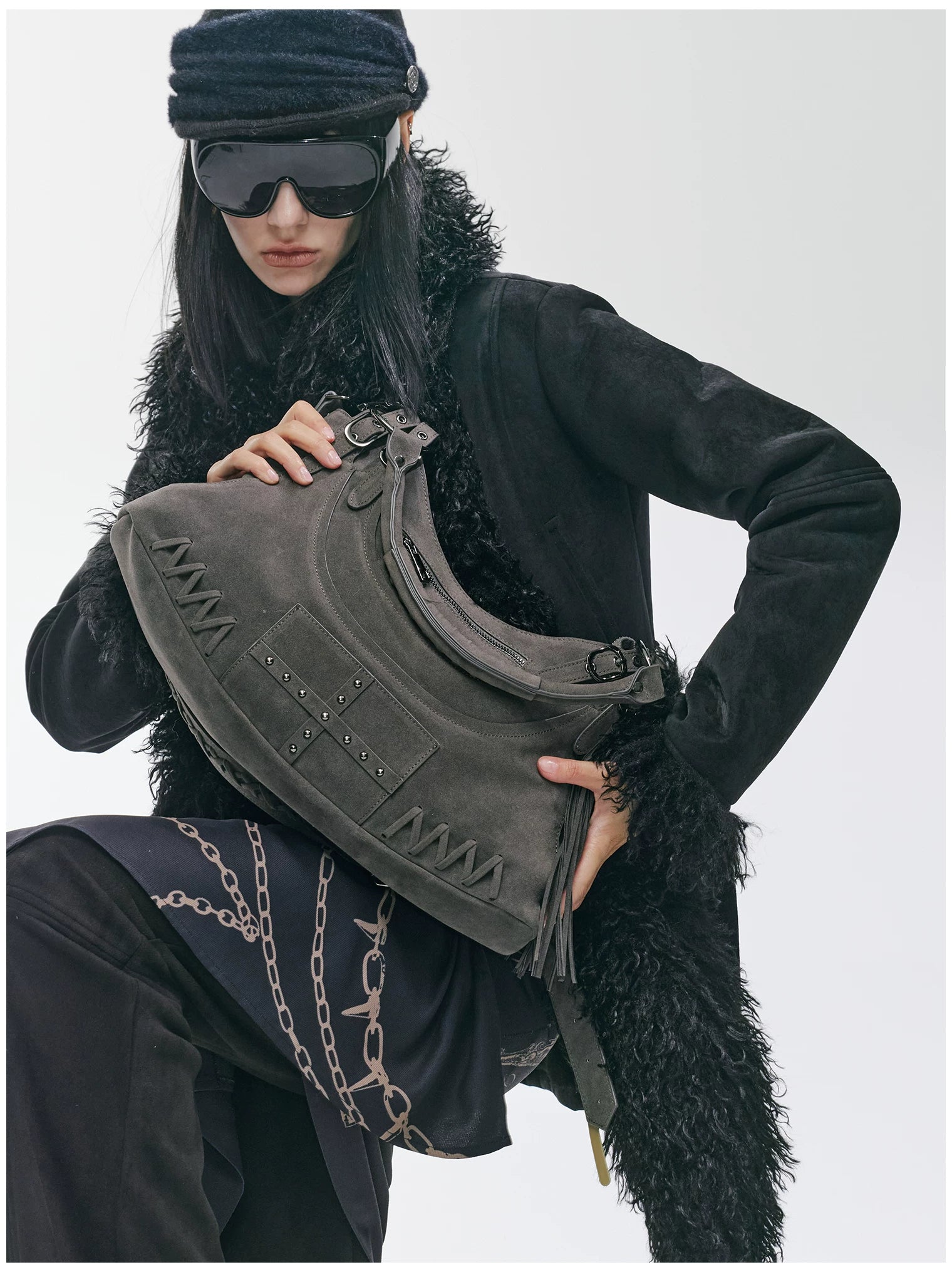 Vintage Studded Fringe Punk Shoulder Bag