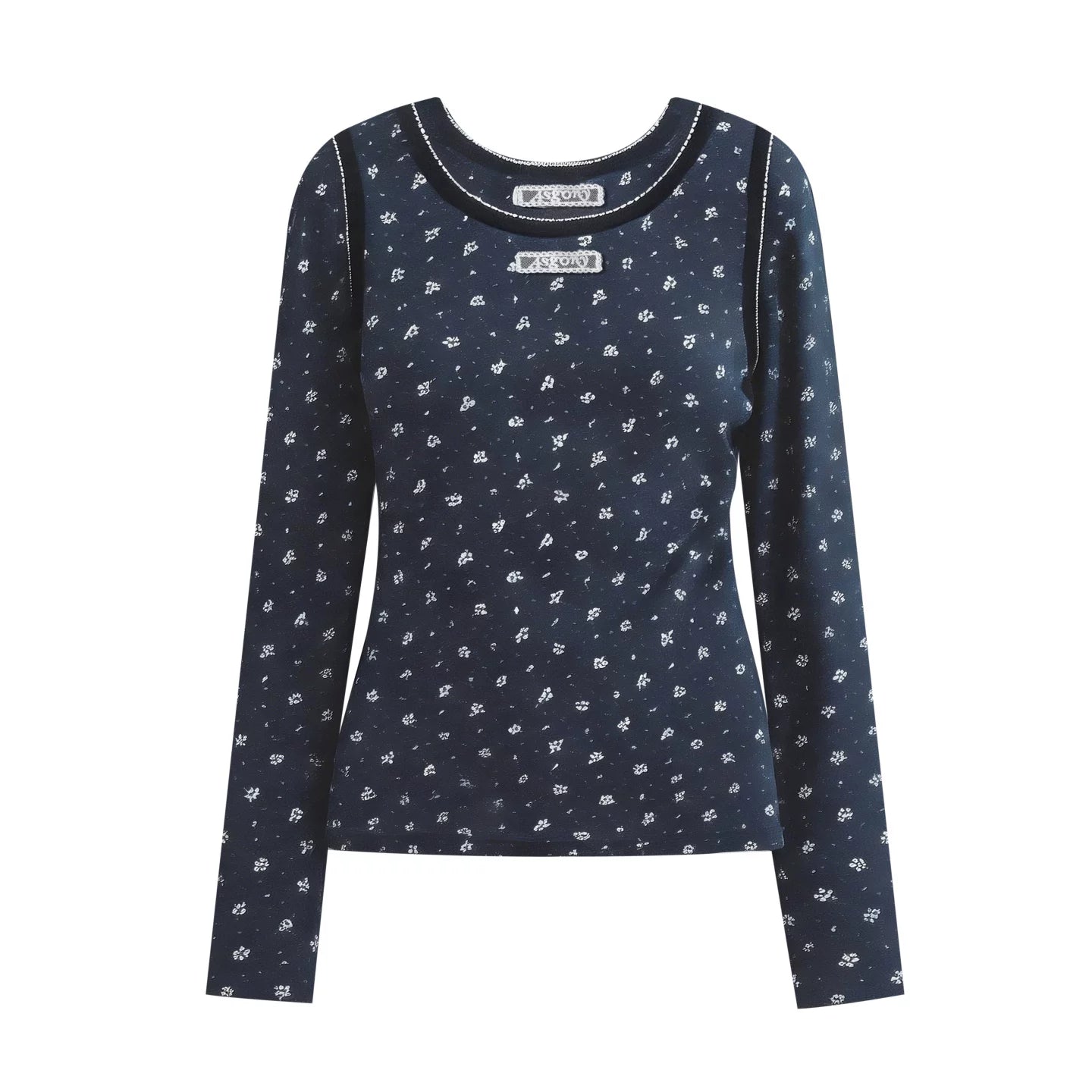 Vintage Floral Trim Long Sleeve Layered Top Set