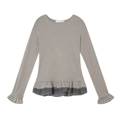 Tencel Wool Plaid Patchwork T-Shirt