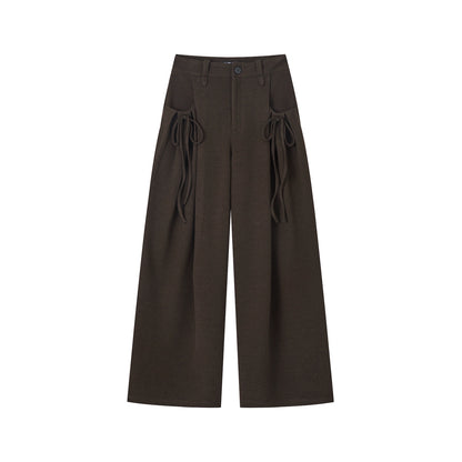 Pleated Bow Wool Blend Trousers