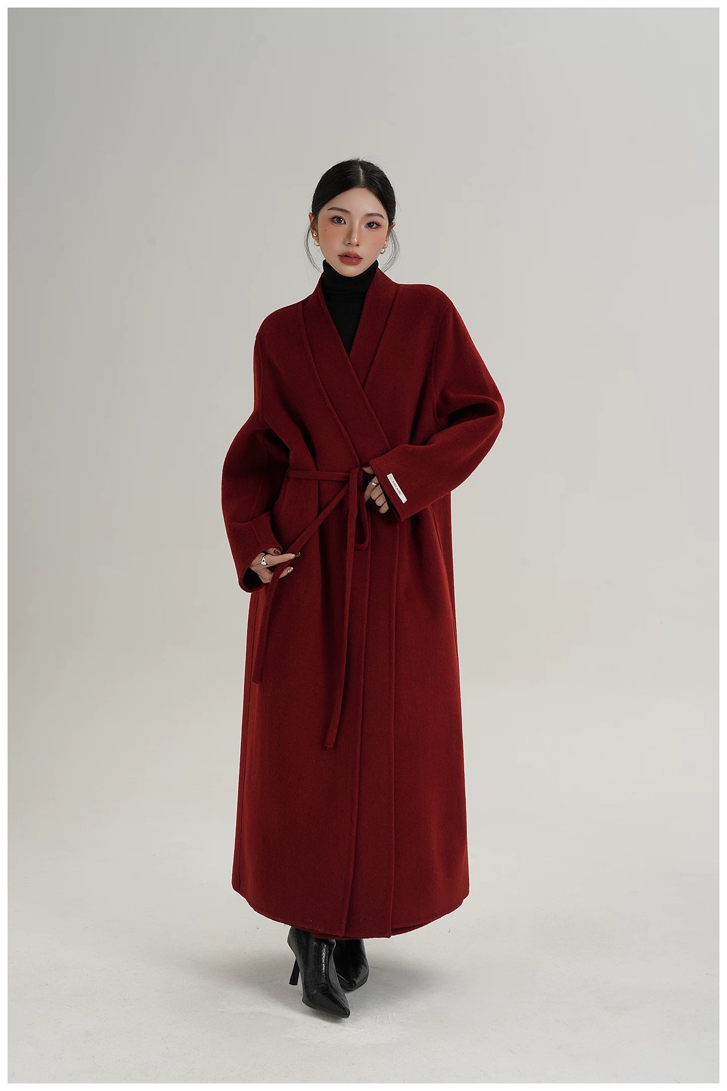 Elegant Double-Faced Wool Long Coat