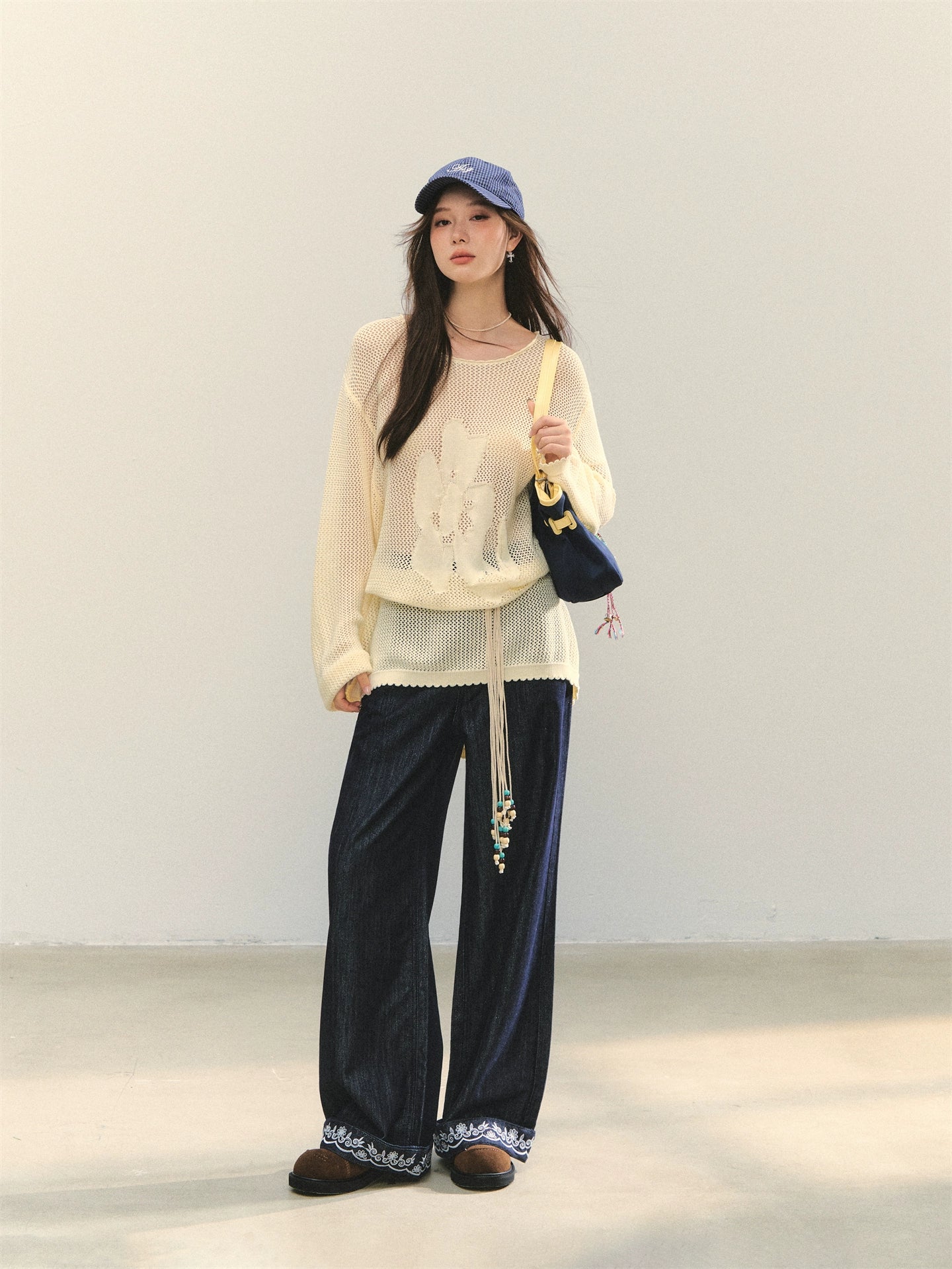 Floral Jacquard Knitted Hollow Crewnecks