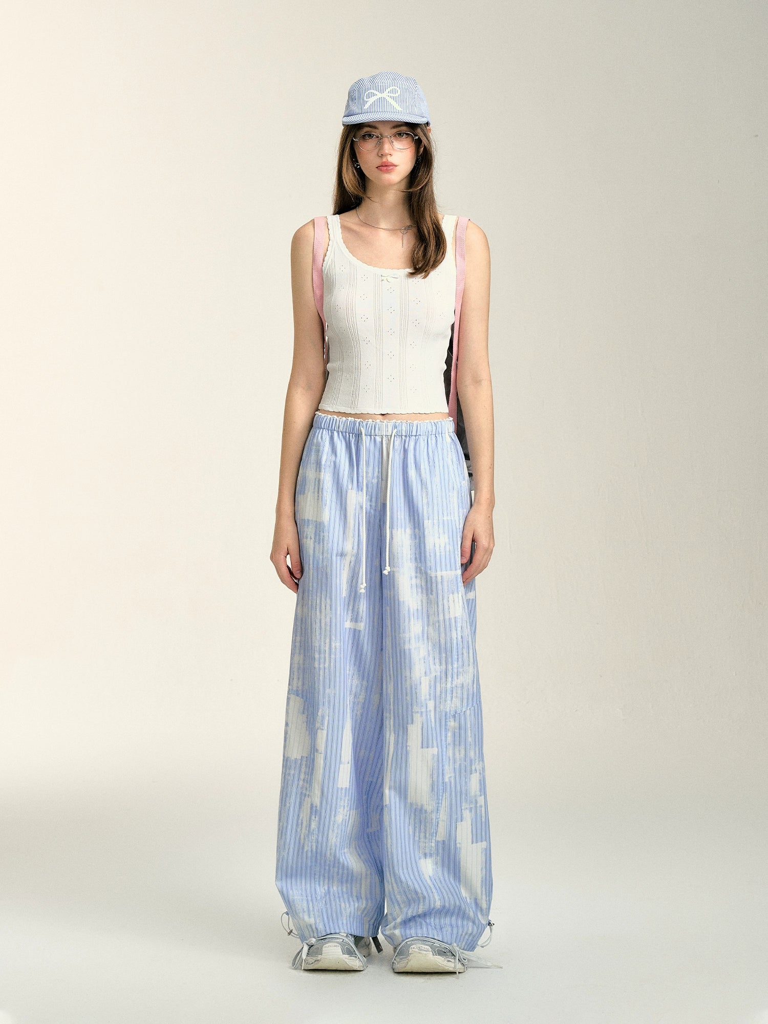 Blue Cloud Stripe Drawstring Pants