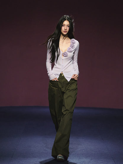 Pocket Diamond Stitching Straight-Leg Pants - CHINASQUAD