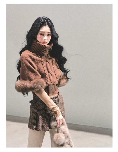 High-Neck Cable Knit Sweater