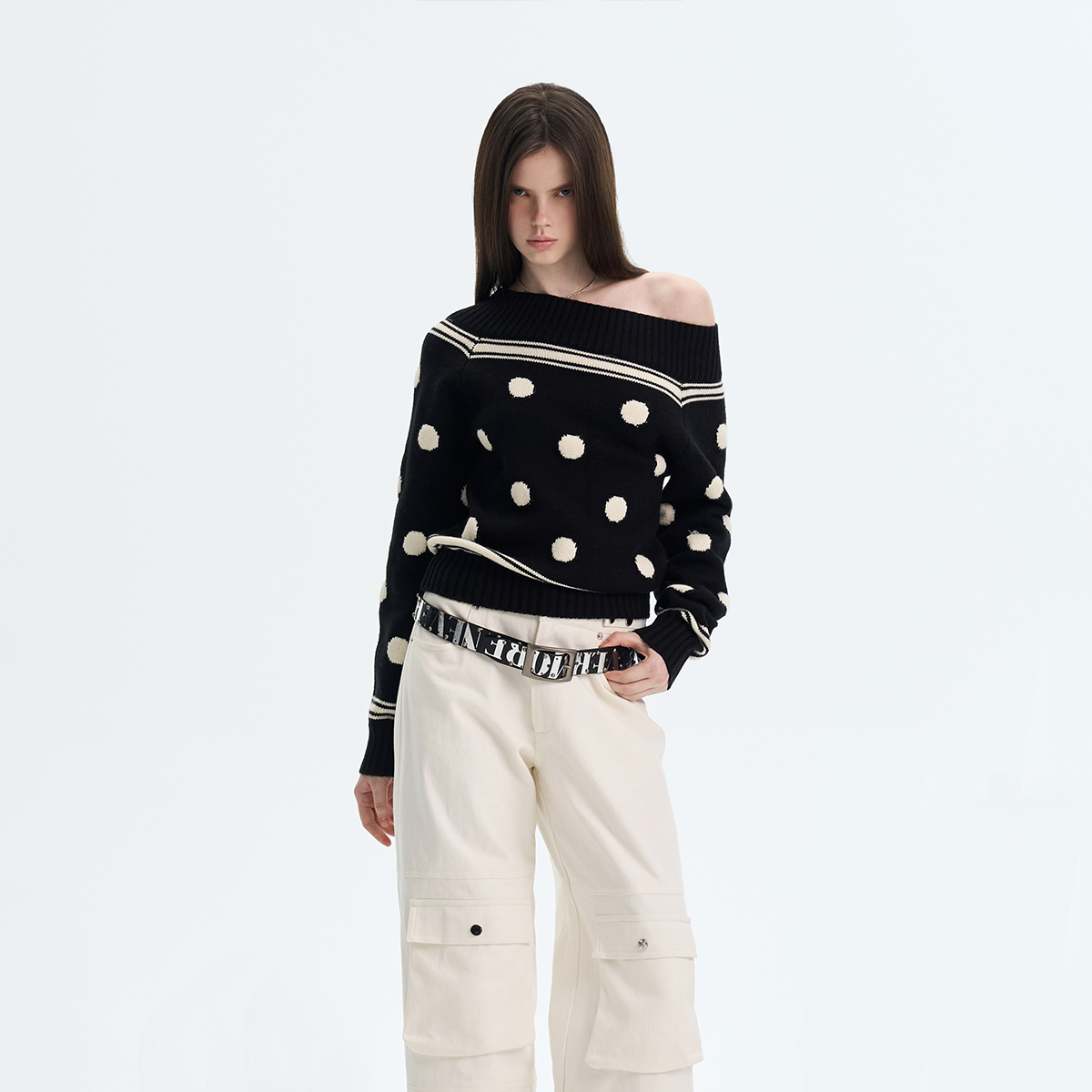 Contrast Polka-Dot Knit Sweater