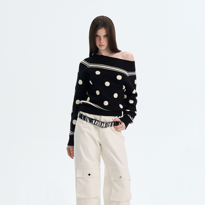 Contrast Polka-Dot Knit Sweater