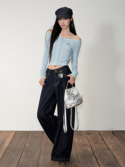 Striped Knit One-Shoulder Top - CHINASQUAD