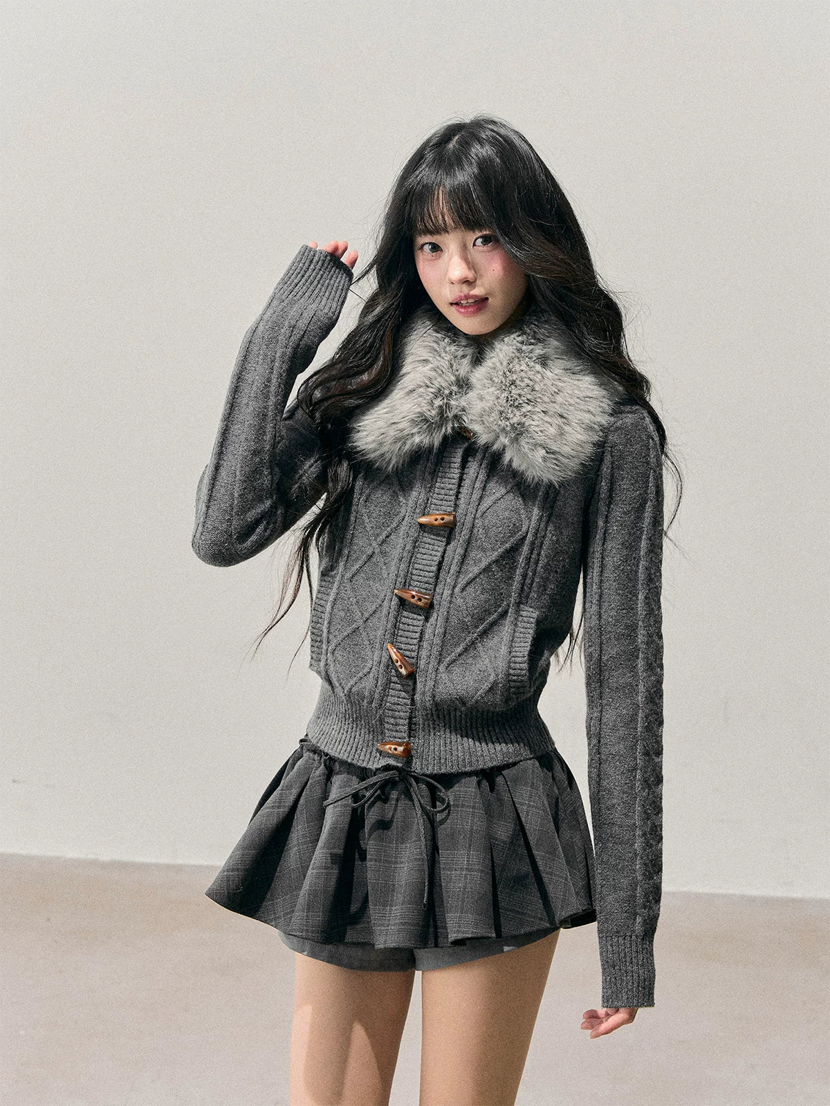 Cable Knit Toggle Cardigan Sweater