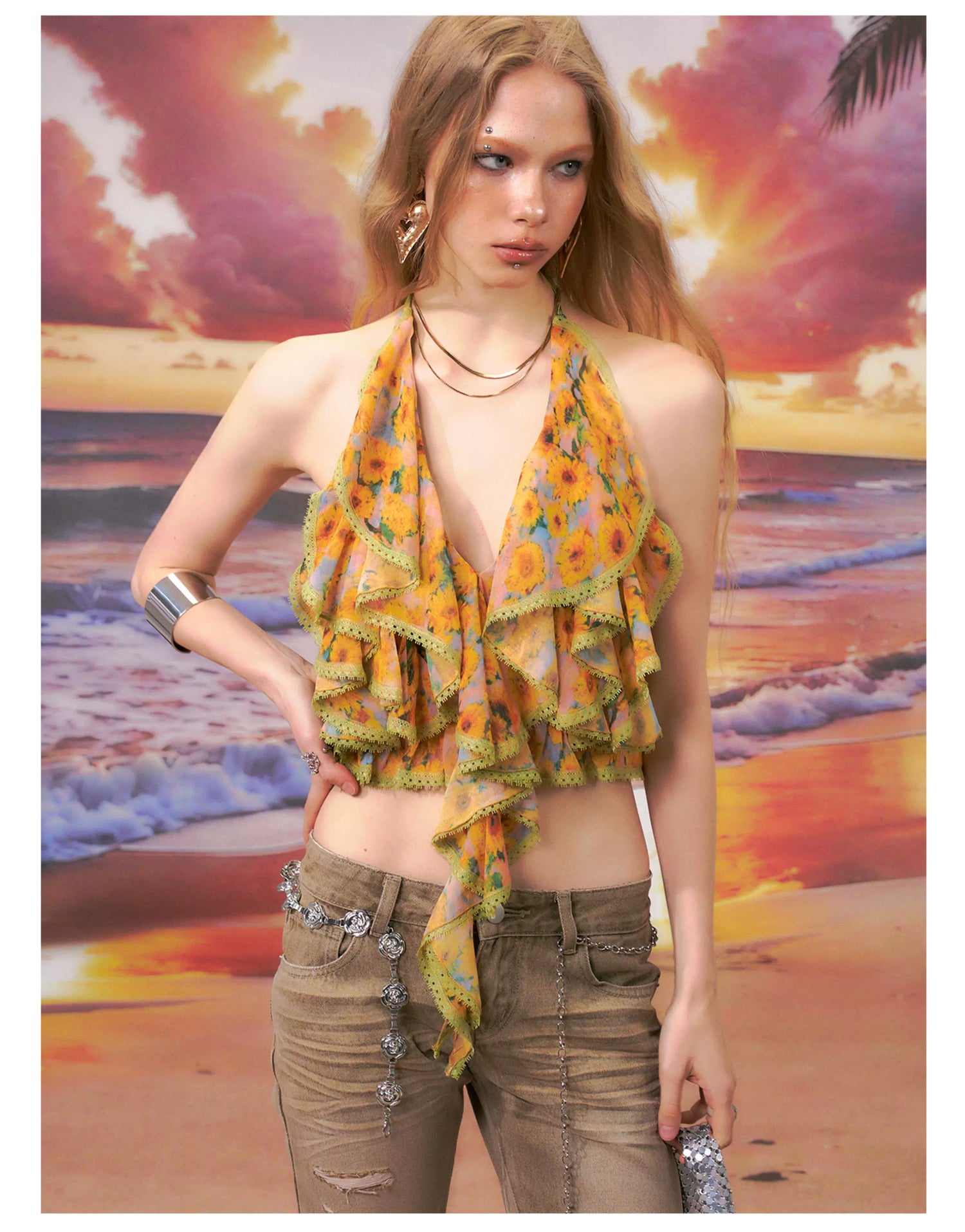 Floral Halter Backless Camisole