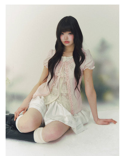 Blush Lace Tie-Front Blouse