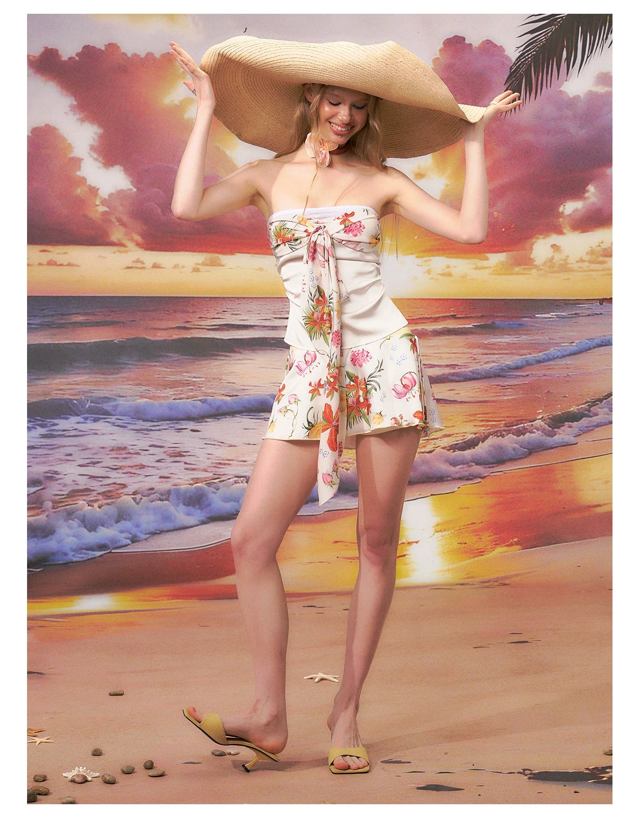 Printed Bandeau Top &amp; Mini Skirt Set