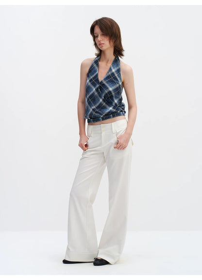 Plaid Halterneck Backless Camisole