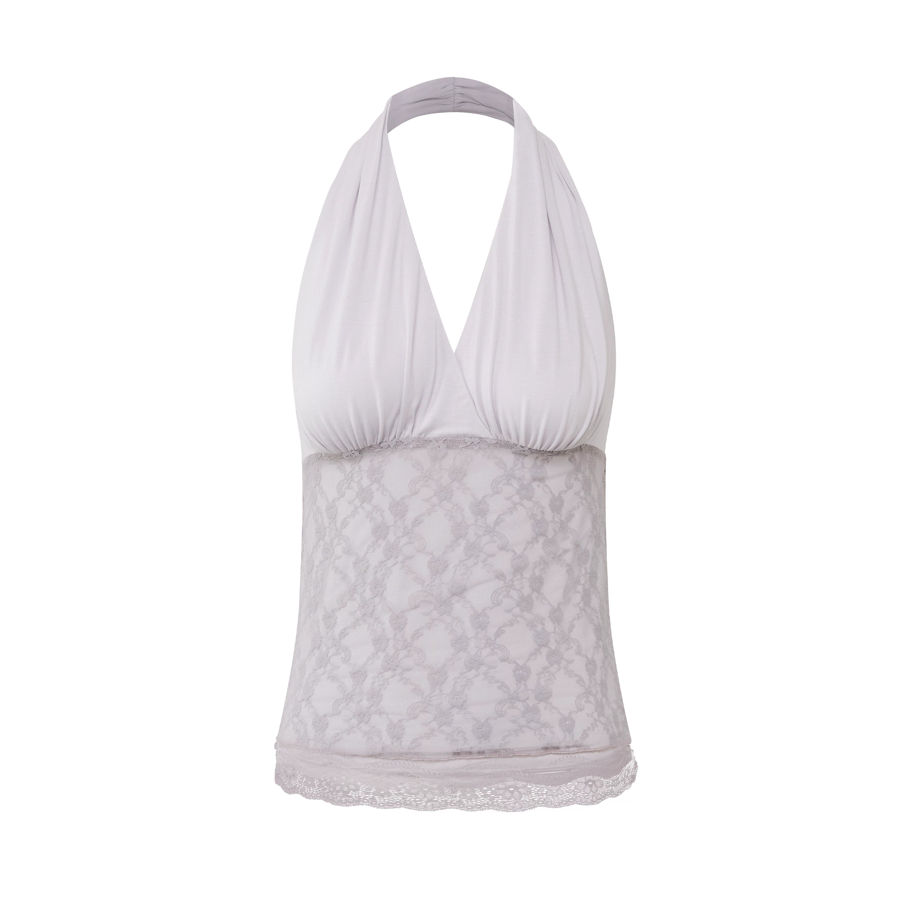 Lyocell Lace Panel Halter Top