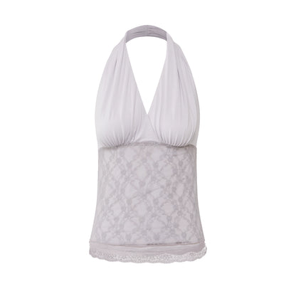 Lyocell Lace Panel Halter Top