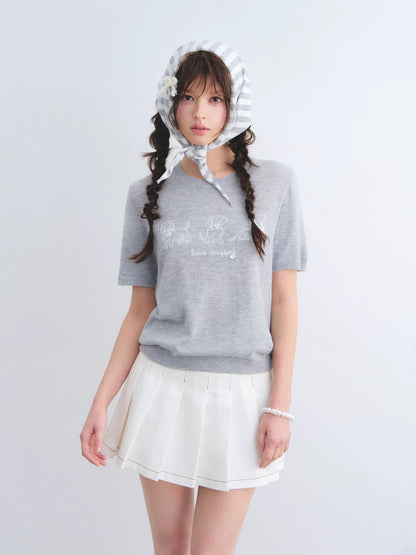 Wool-Blend Jacquard Knit Tee &amp; Striped Shoulder Set