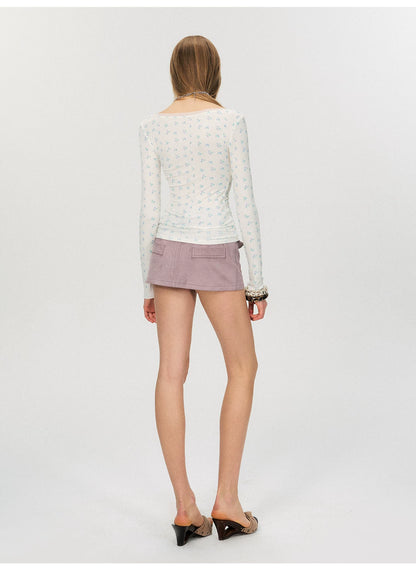 Twist-Front Mesh Panel Slim Fit Long Sleeve Top