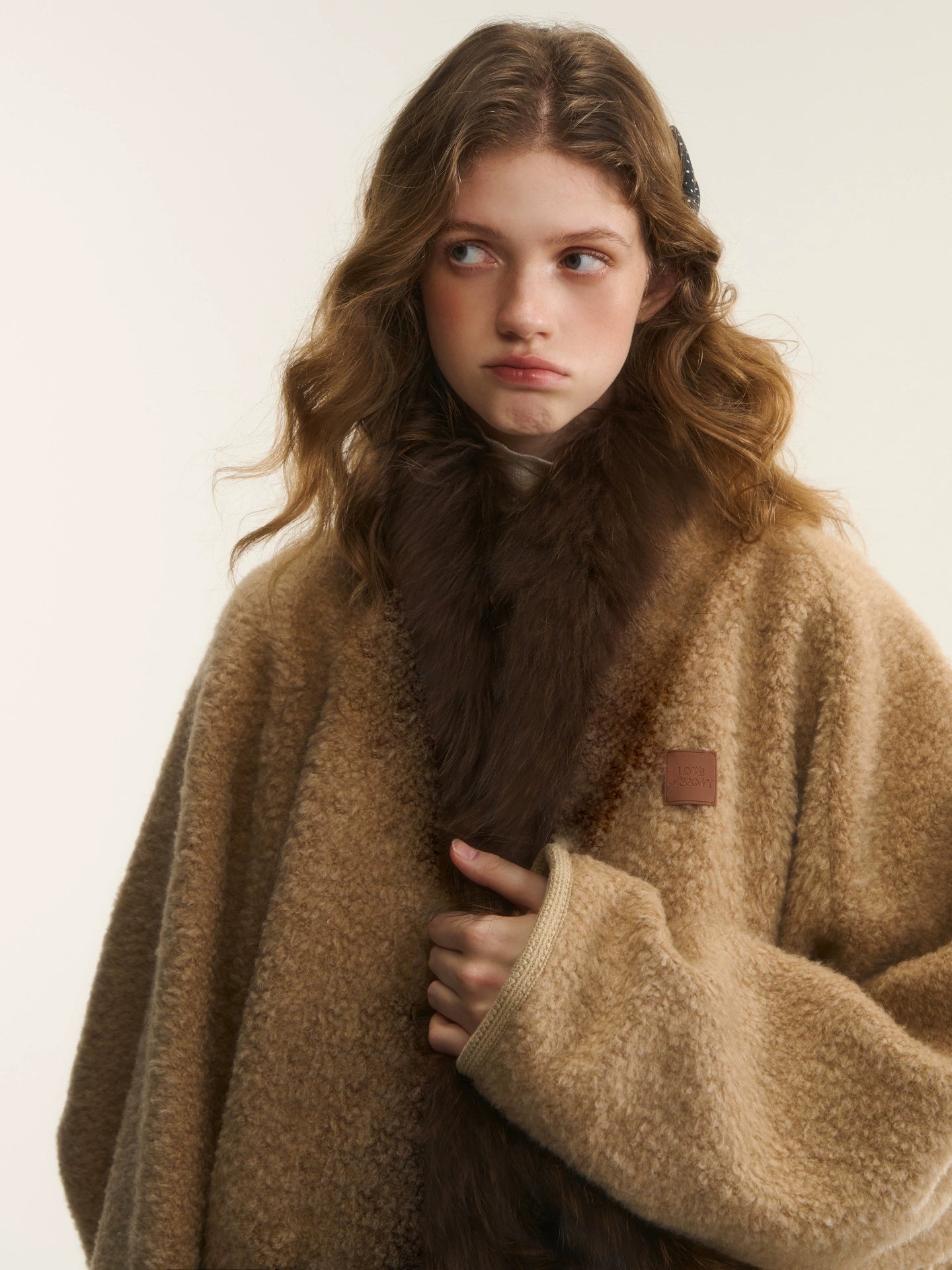 Wool-Blend Fur-Trim Cape Jacket
