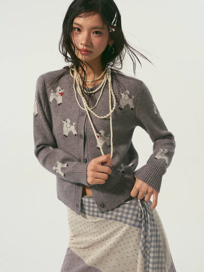 Scarf-Inspired Puppy Jacquard Knit Cardigan
