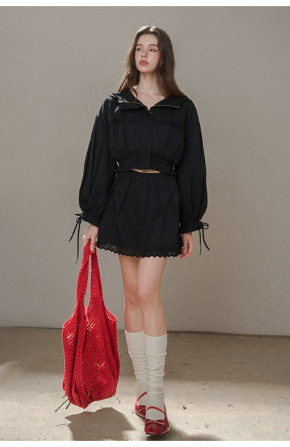 “Reading Time” Cotton Trench &amp; Skirt Set
