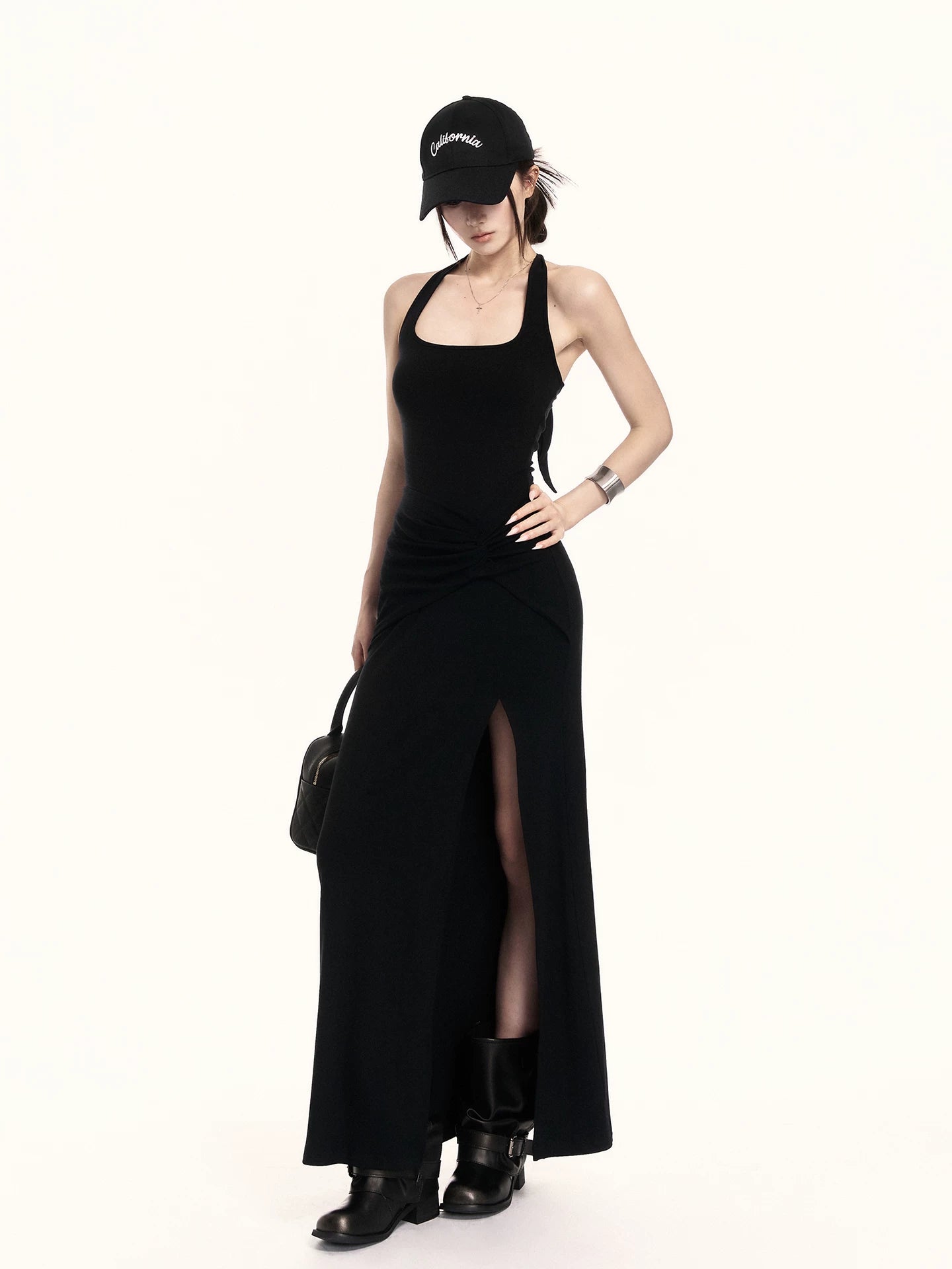 Elegant Halter-Neck Backless Slim-Fit Maxi Dress