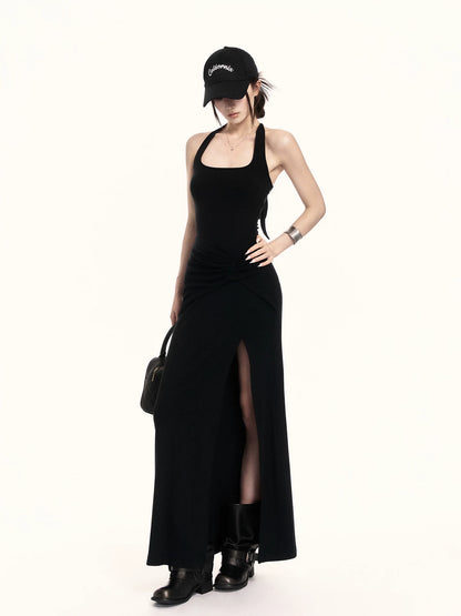 Elegant Halter-Neck Backless Slim-Fit Maxi Dress