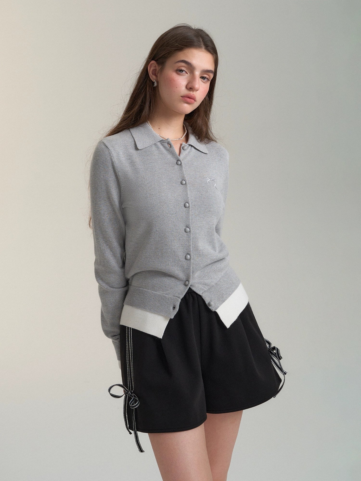 Contrast Bow Woolen Shorts