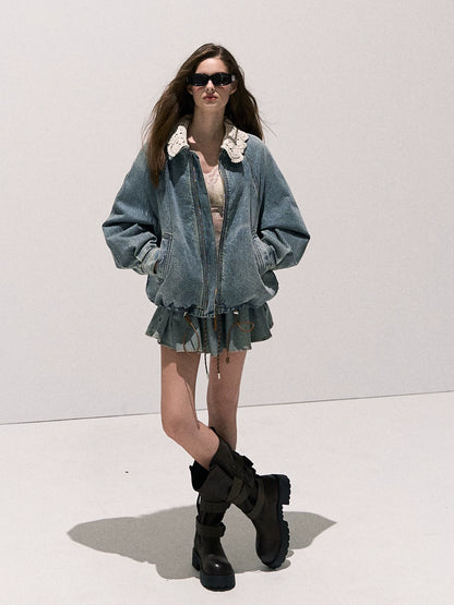 Vintage Petal-Tie Mid-Calf Leather Boots