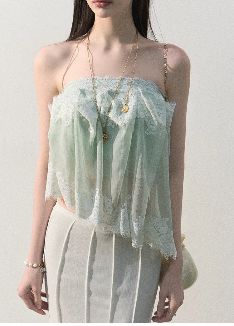Quiet Fruit Lace Off-Shoulder Bandeau Bustier