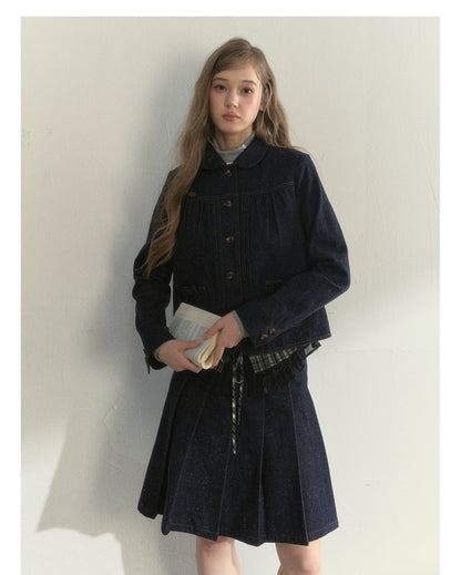 Polka-Dot Denim Quilted Jacket &amp; Skirt Set