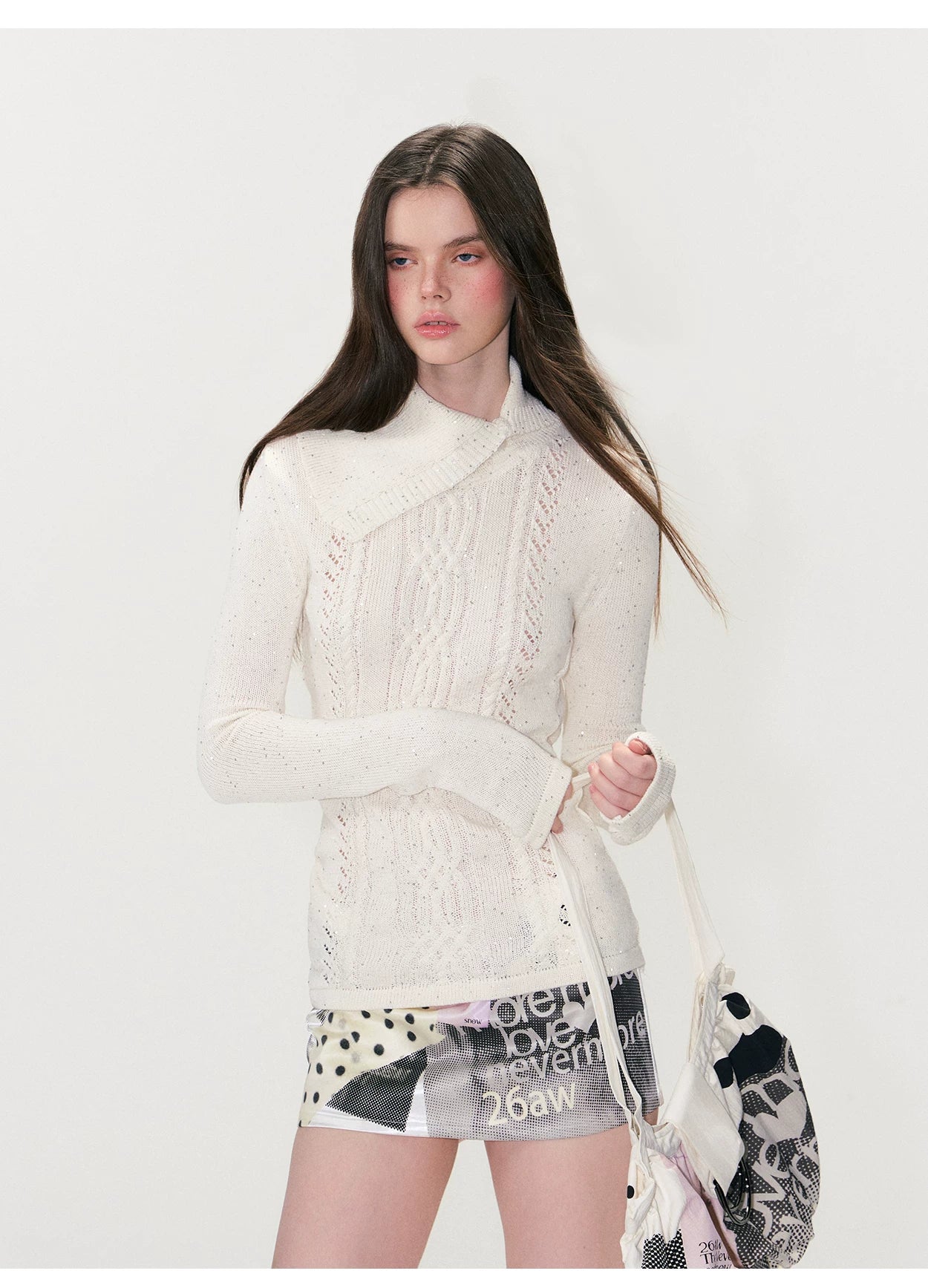 Shimmering Collared Slim-Fit Knit Sweater