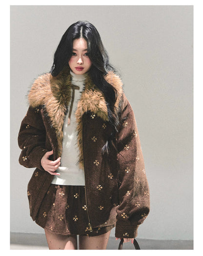 Snowfall Whisper Wool Jacket &amp; Mini Skirt Set