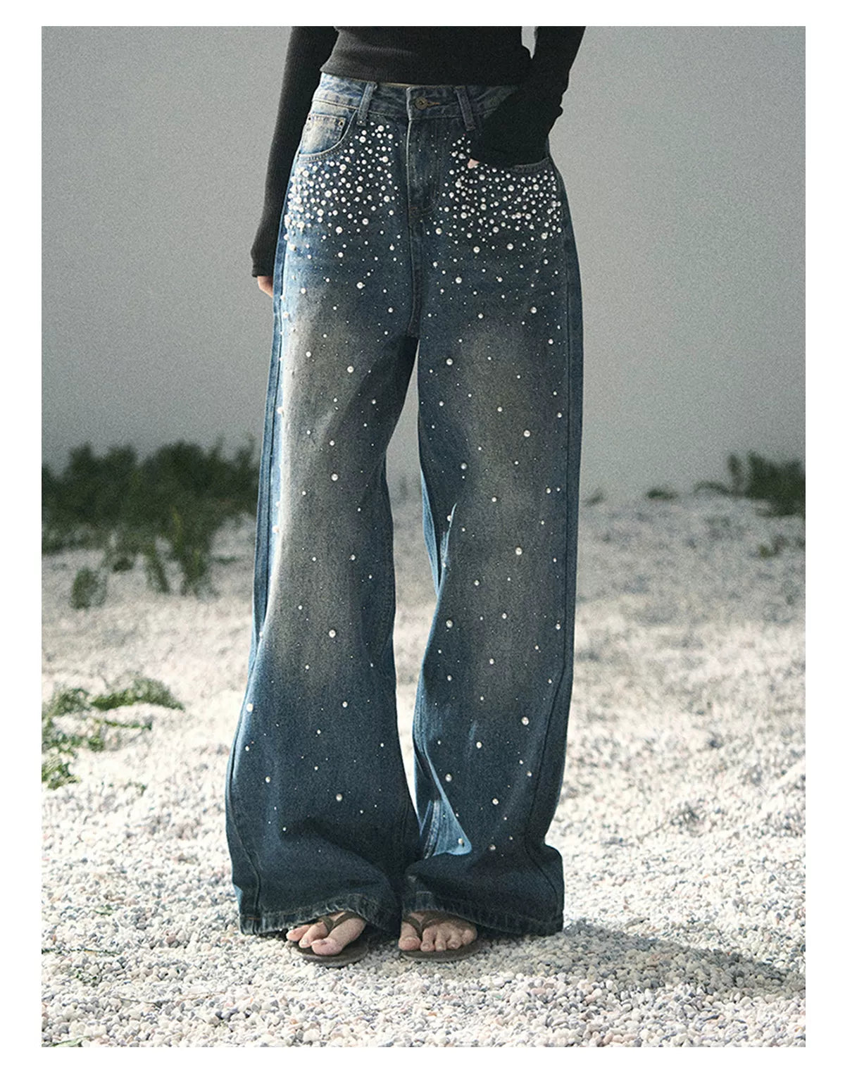 Pearl Studded Straight Leg Jeans