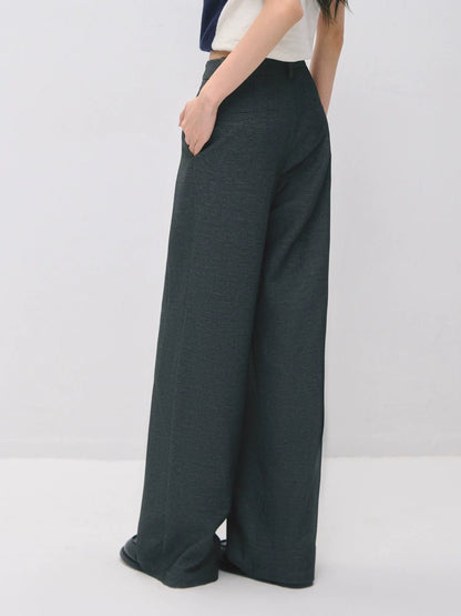 Detachable Pleated Overlay Tailored Wide-Leg Trousers