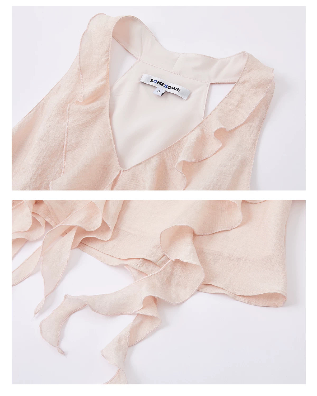 Elegant Linen-Blend Ruffled Halter V-Neck Top