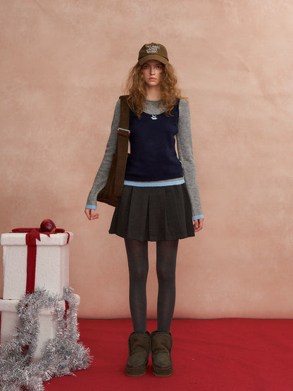 Contrast-Layered Long-Sleeve Knit Turtleneck