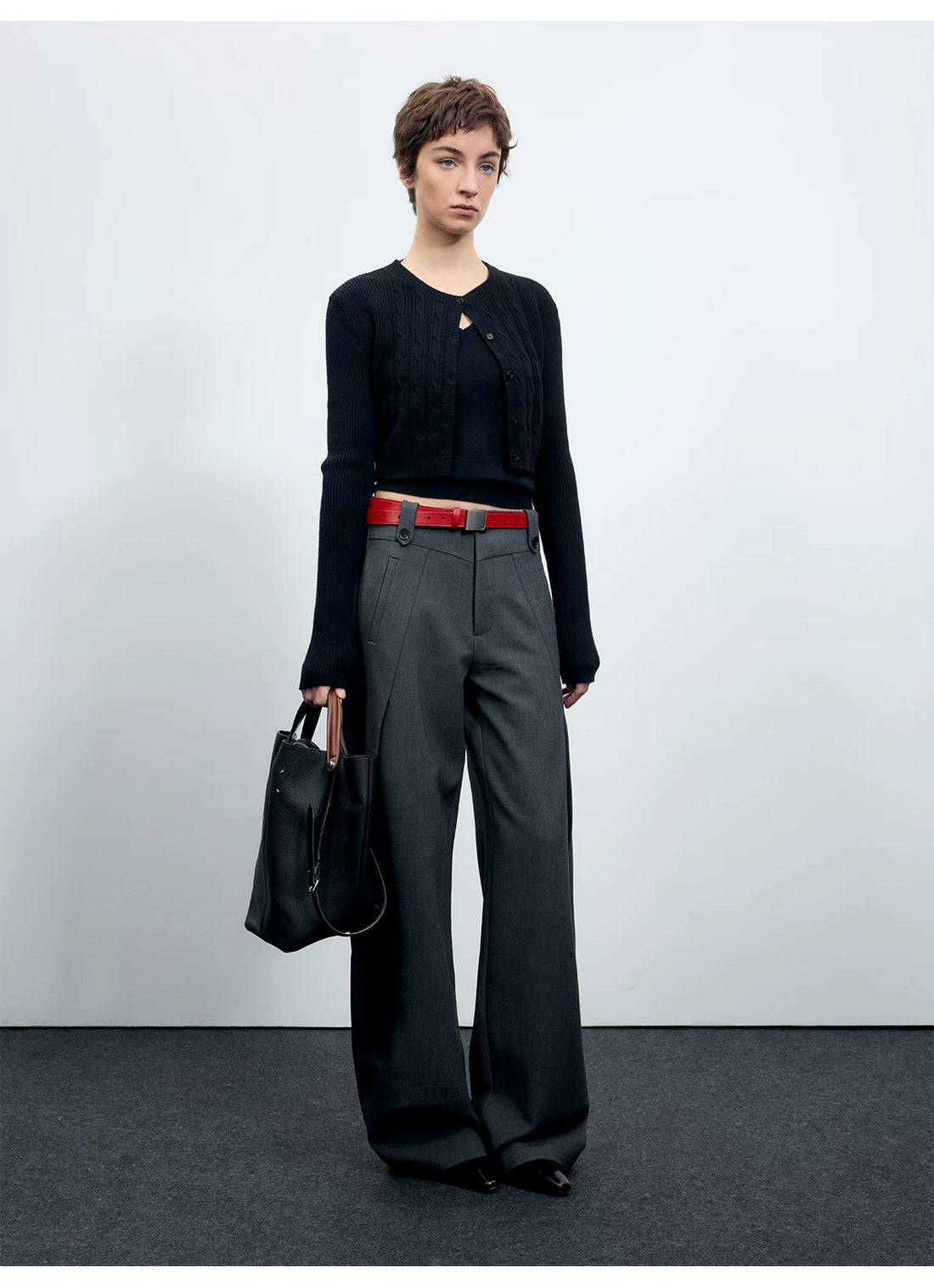 Wool-Blend Sculpted Curved-Leg Tailored Trousers