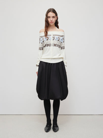 Air Isle Off-Shoulder Wool Knit Sweater