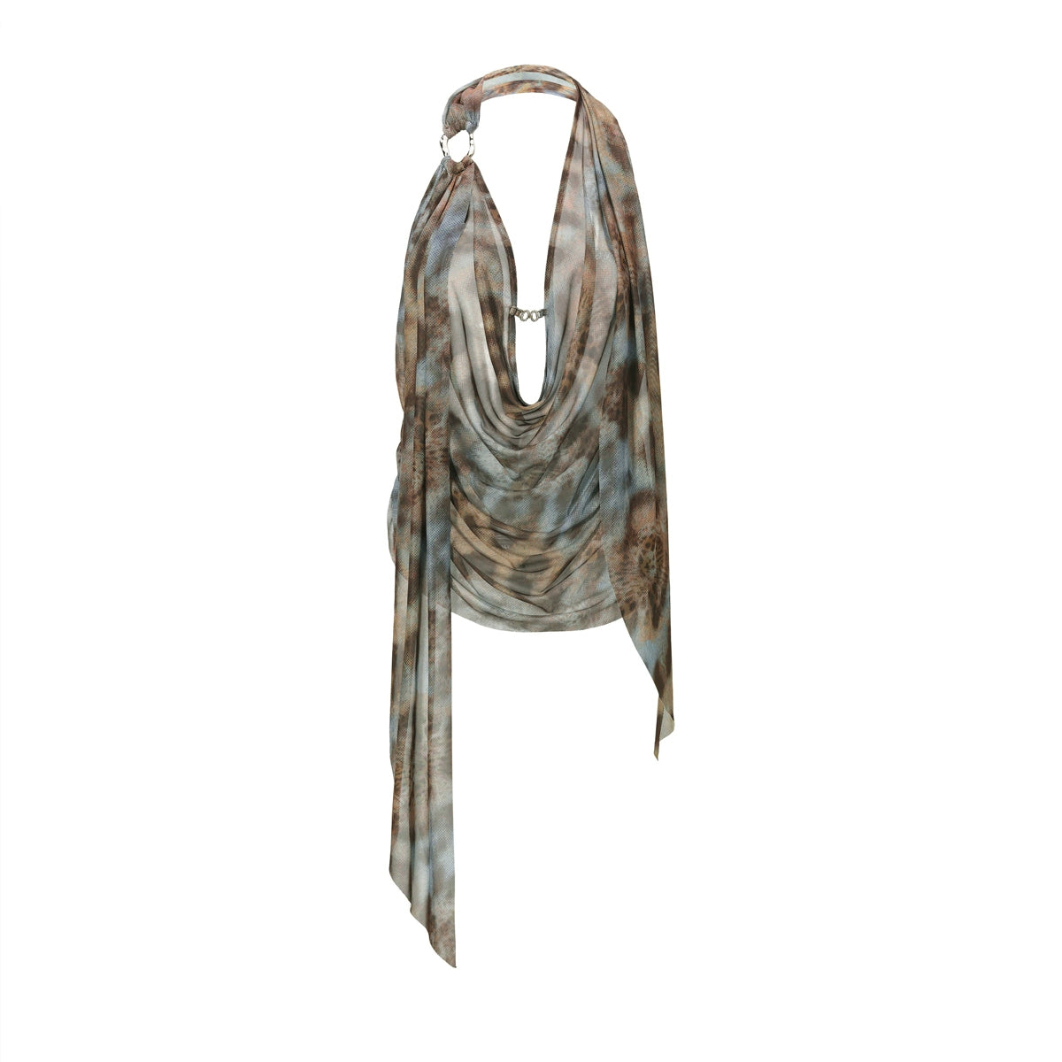 Leopard Drape-Front Backless Mesh Camisole