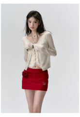 "I LOVE ME" Embroidered Rose Belt A-Line Mini Skirt - CHINASQUAD