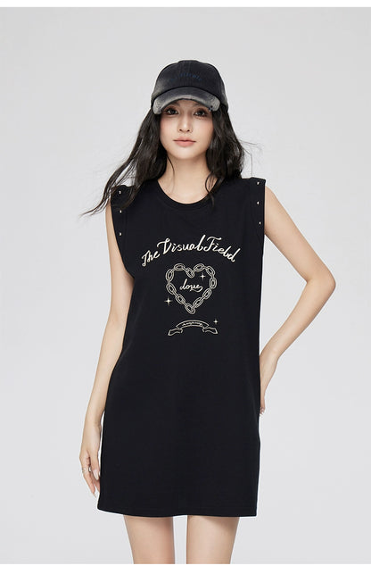 White &amp; Black Love Pattern Sleeveless Dress