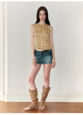 Vintage Washed V-Waist Denim Mini Skirt NeverMore