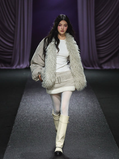 Plush-Collar Padded Cotton Coat